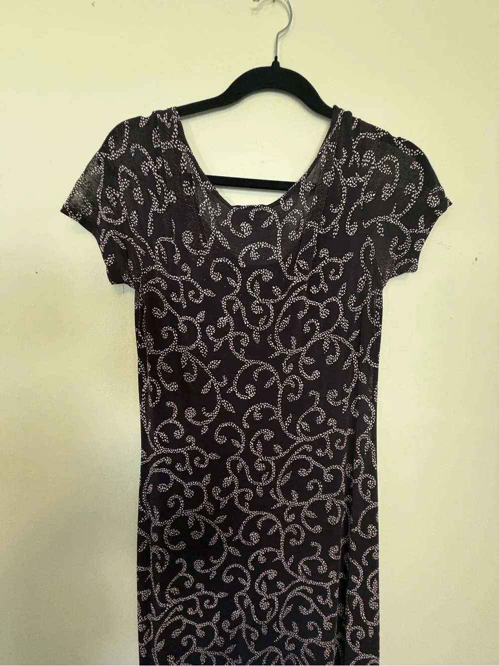 Black & white Patterned floral mesh sheer Short-Sleeve Maxi Dress